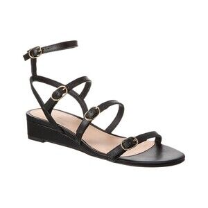 New! Stuart Weitzman 'Grecian' Buckle Wedge Sandal Black Womens 6 B MSRP $450